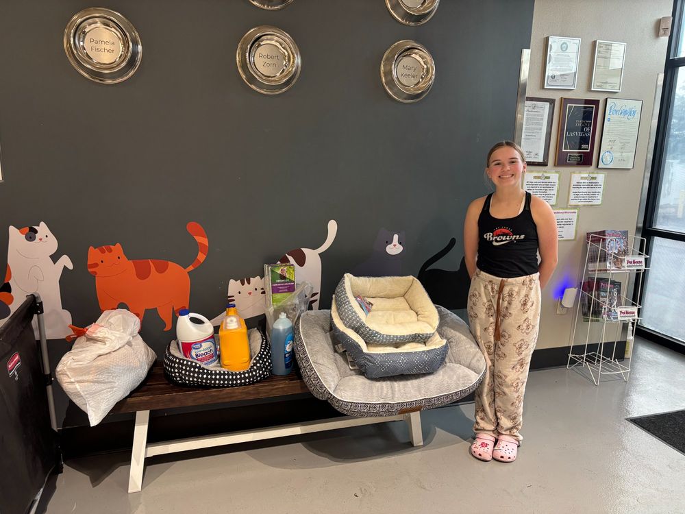 Hailey donating supplies to a local animal shelter