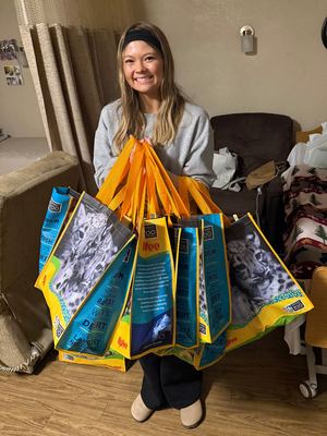 Lauren with the goody bags she prepared